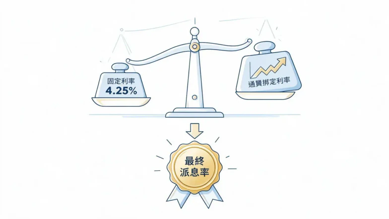 银色债券派息机制图,说明浮息与固定最低息率取较高者。