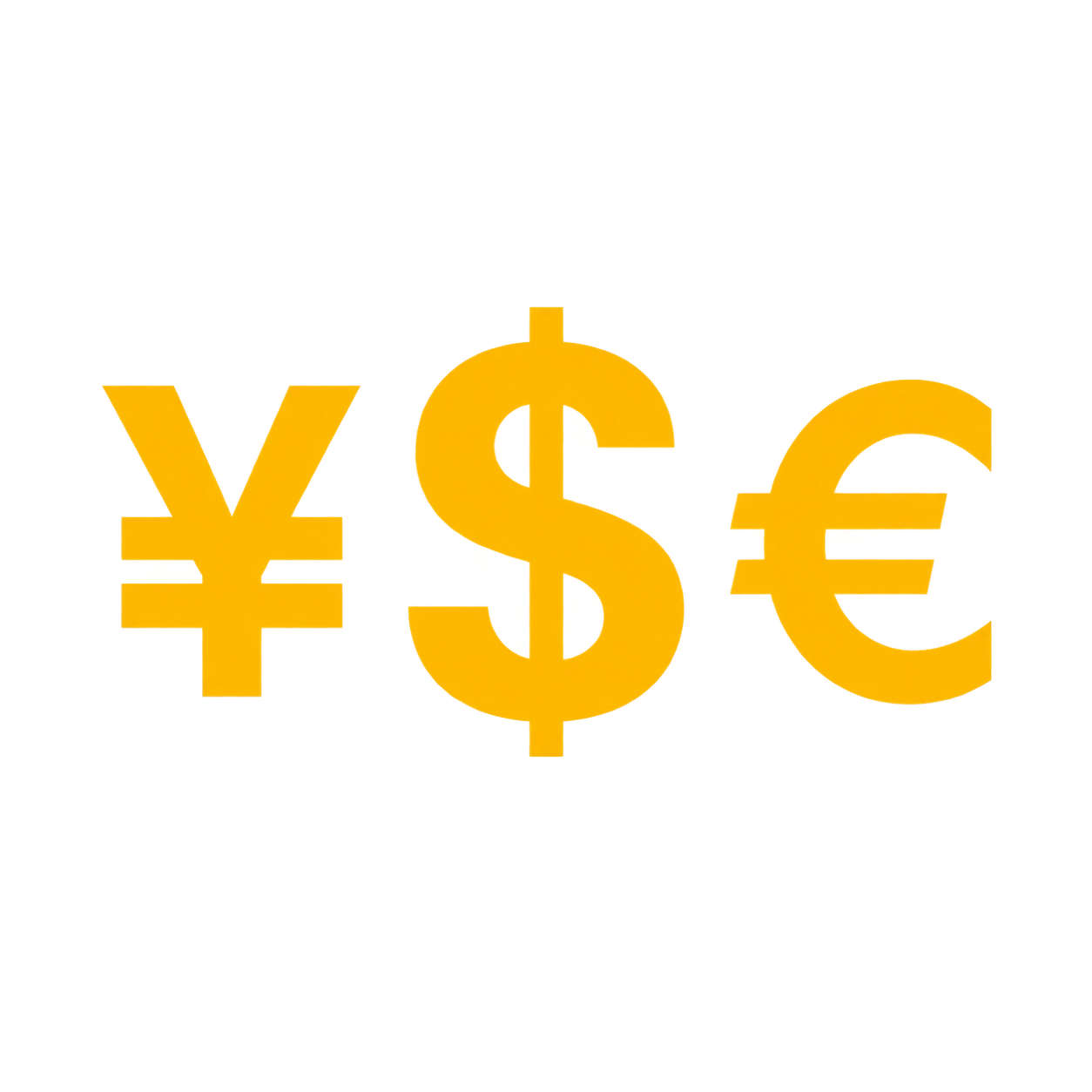金黄色人民币、美元和欧元符号组成的找换店图标